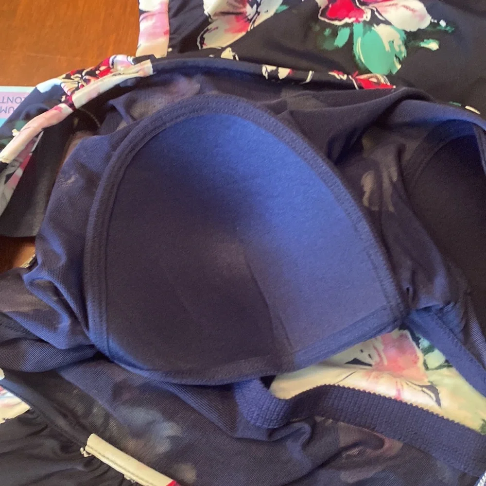 Swim Solutions Navy Floral Women Swim Top - Pink, White, Teal Accents - Picture 3 of 9